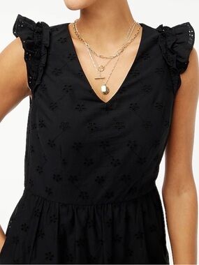 NWT J. Crew black, tiered, eyelet fit and flare midi dress